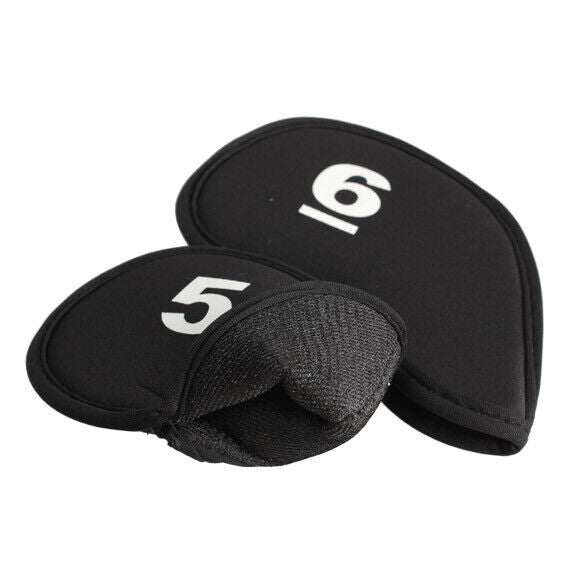 10pcs Golf Head Cover Club Iron Putter Head Protector Set Neoprene Black Newly