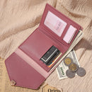 Women Retro Trifold PU Leather Card Case Pure Color Business Holder Short Wallet