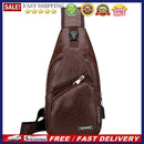 Leather Men Crossbody Chest Bag USB Charging Shoulder Packs (Dark Brown)