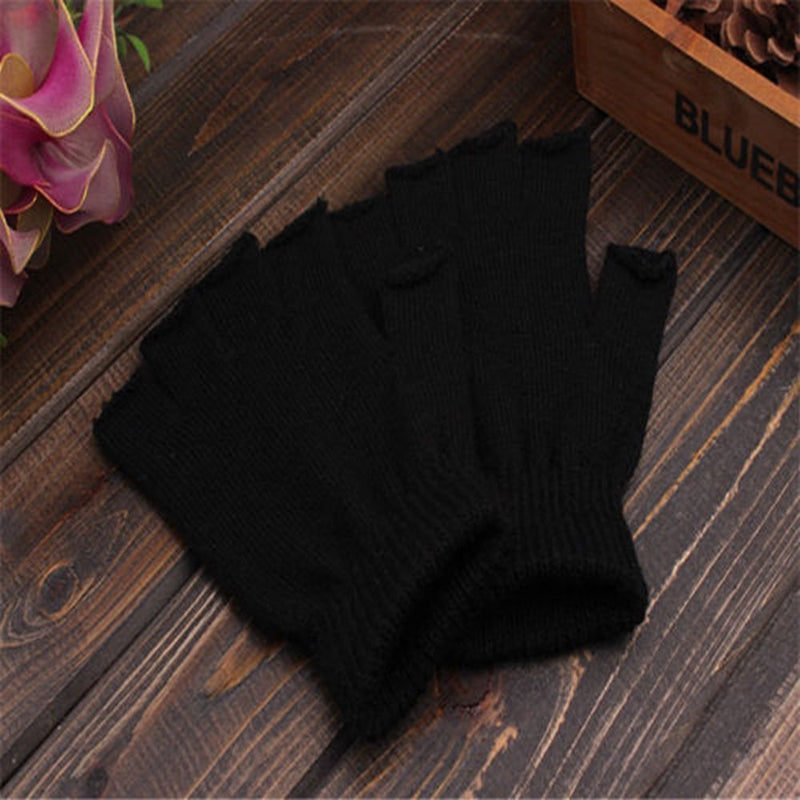 Elastic Novelty Black handwear Fingerless Gloves Half Finger Warm Knitted glove