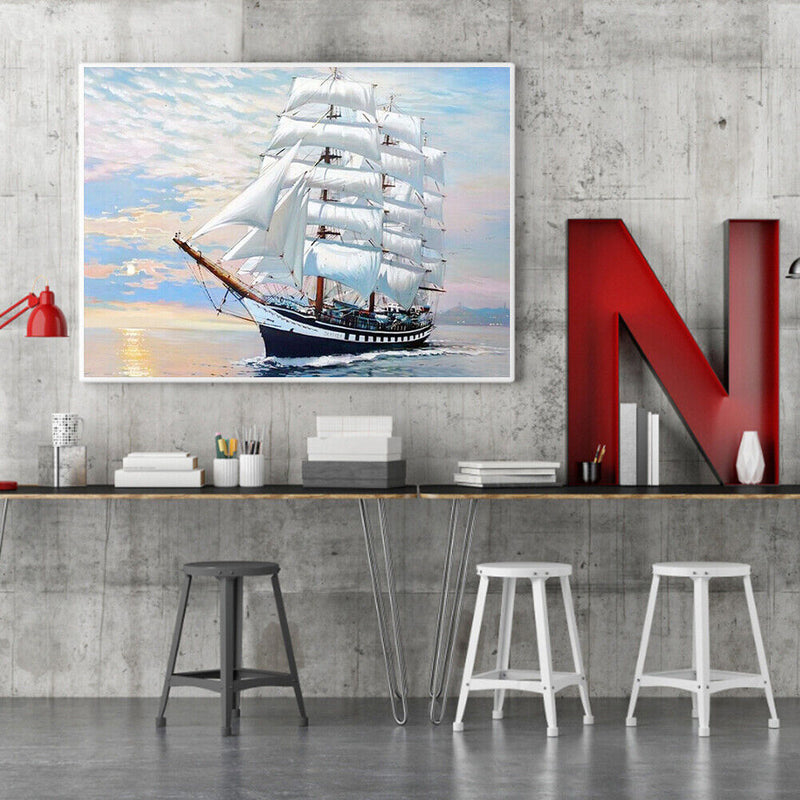 White Ship Colouring Oil Canvas Picture DIY Hand Painted Paint By Numbers Kit