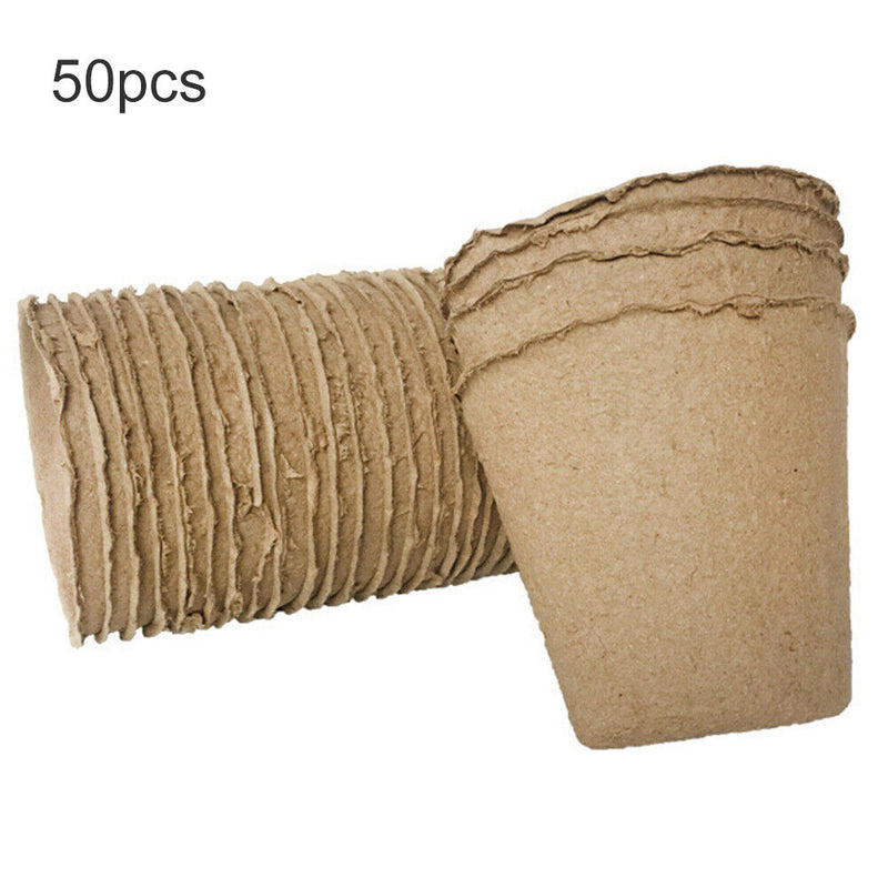 50pcs Round Paper Pulp Peat Flower Pot Plant Flower Biodegradable Nursery Cups