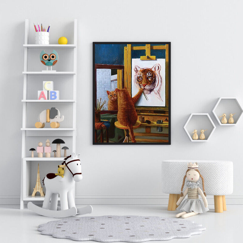 Frameless Oil Paint By Numbers DIY Cat Tiger Picture Craft Kits for Bedroom