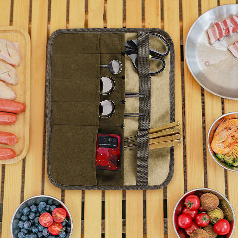 Portable Outdoor Camping BBQ Tableware Storage Bag Cutlery Hanging Holder
