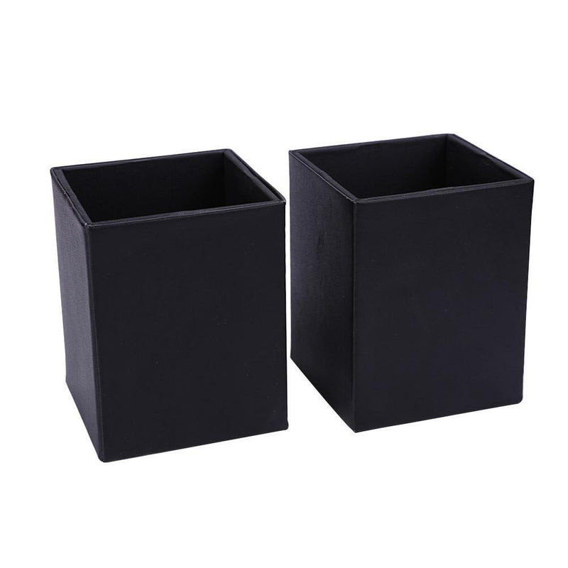 Square Leather Makeup Brush Holder Travel Cosmetic Pen Storage Cup (Black)