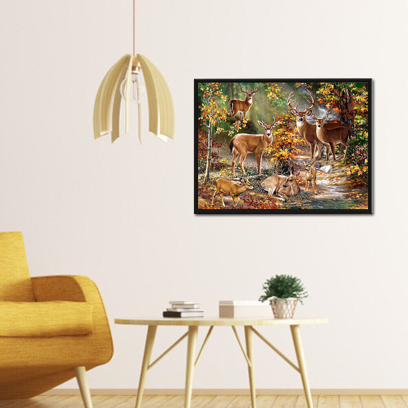 11CT Full Embroidery Forest Deer Herd Cotton Print Cross Stitch Home Decora