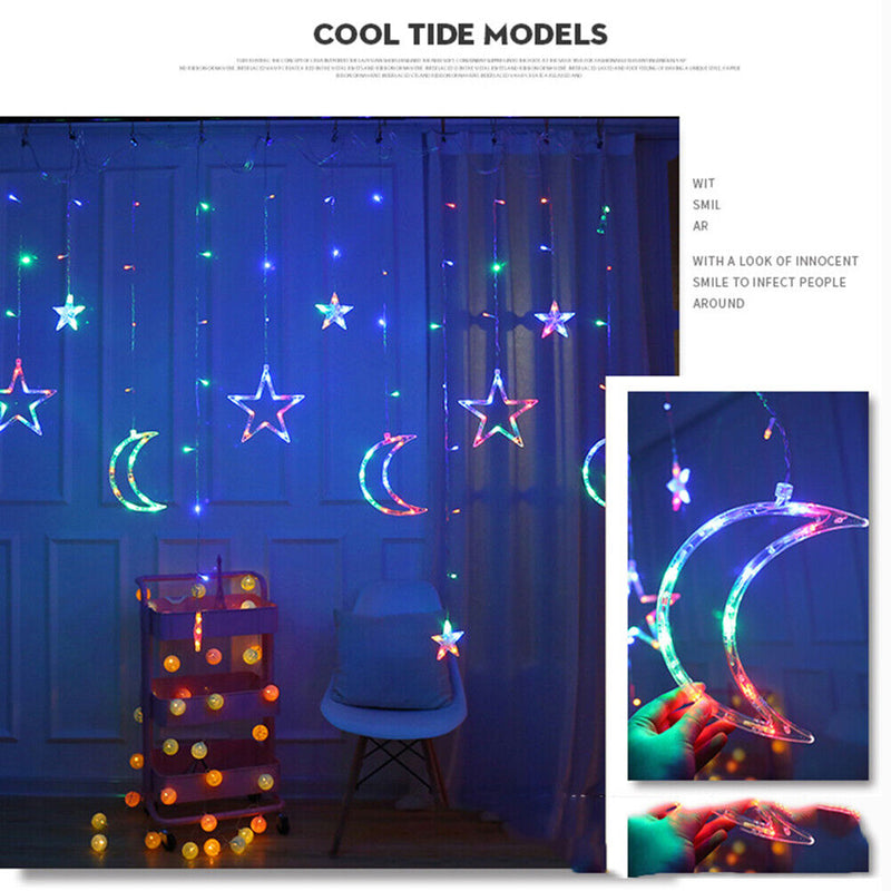 #A 138LED Solar Moon Star Lights 8 Modes Window Curtain Ramadan Home Party Light