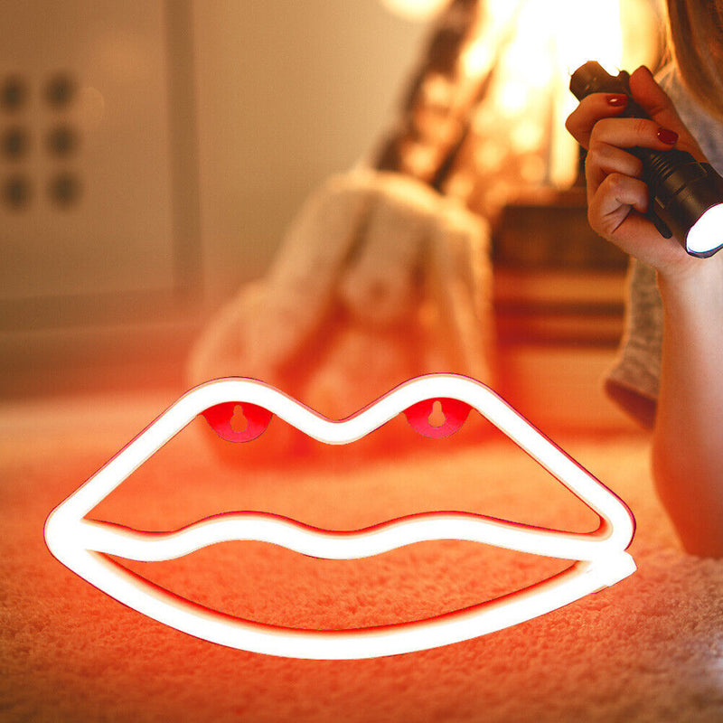 Lips Shaped Neon Lights Battery USB Dual Purpose Modeling Nightlight (Red) Newly