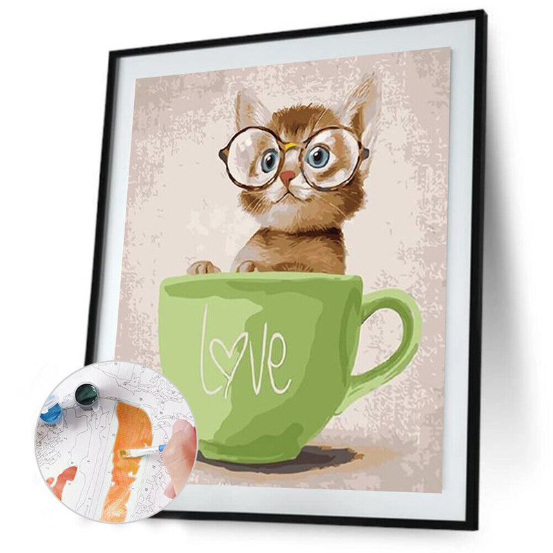Cartoon Cat Hand Painted Painting DIY Canvas Oil Kit Art Drawing By Numbers Gift