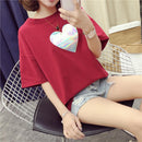 Cozy Women Fashion Love Heart Print Tops Summer Round Neck Half Sleeve T-shirts