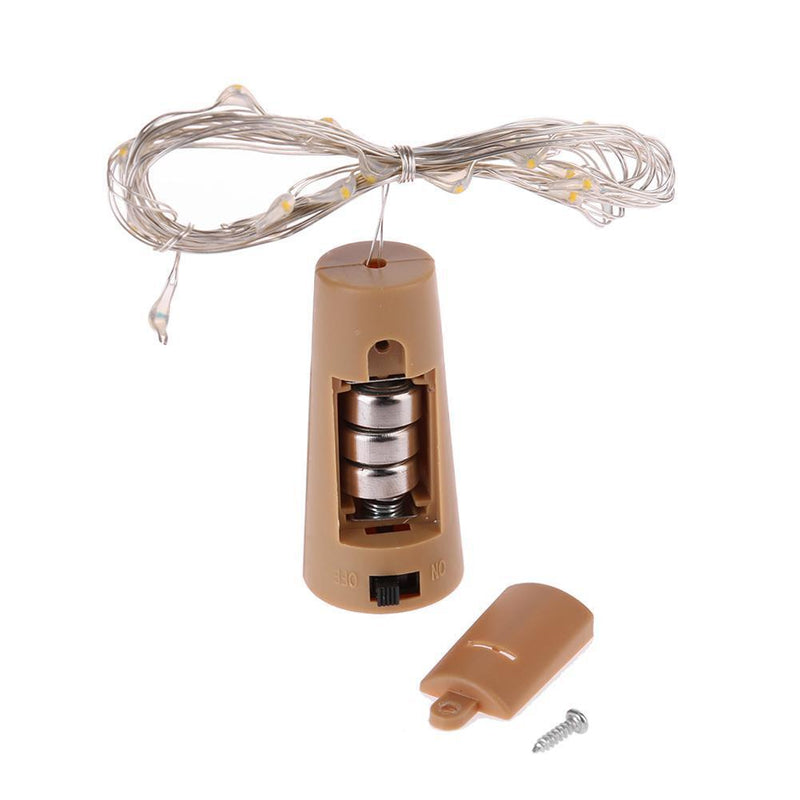 2m Battery Powered Copper Wire Wine Cork 15LED Light Chain (White)