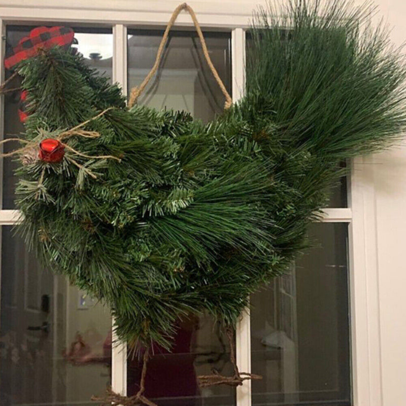 Christmas Rooster Chicken Wreath Green Rooster Wreath for Front Door Wreath DIY