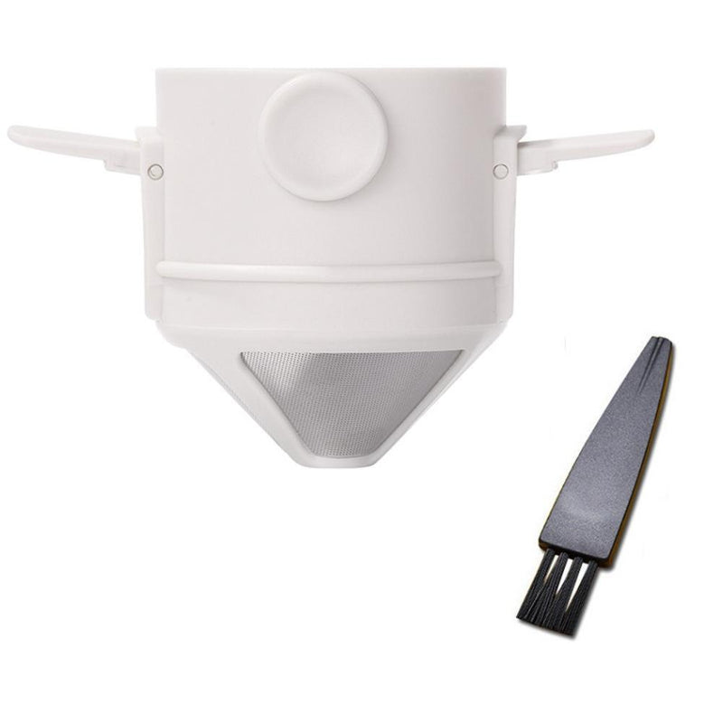 Stainless Steel Folding Coffee Filter with Brush Coffee Dripper (White)