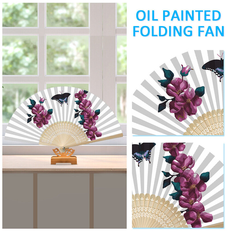 #A Oil Paint Folding Fan By Numbers DIY Butterfly Orchid Painted Art Craft Han