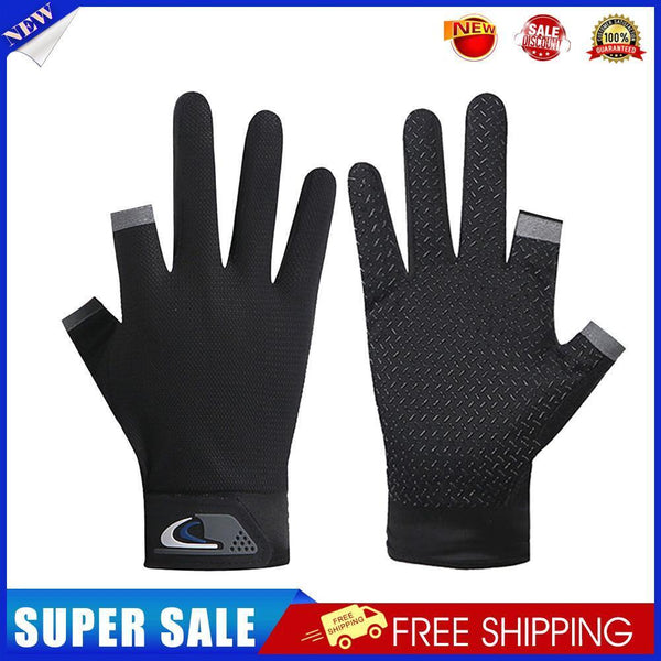 Fishing Gloves Anti-slip 2 Cut Finger Breathable Cycling Mitten (Black)