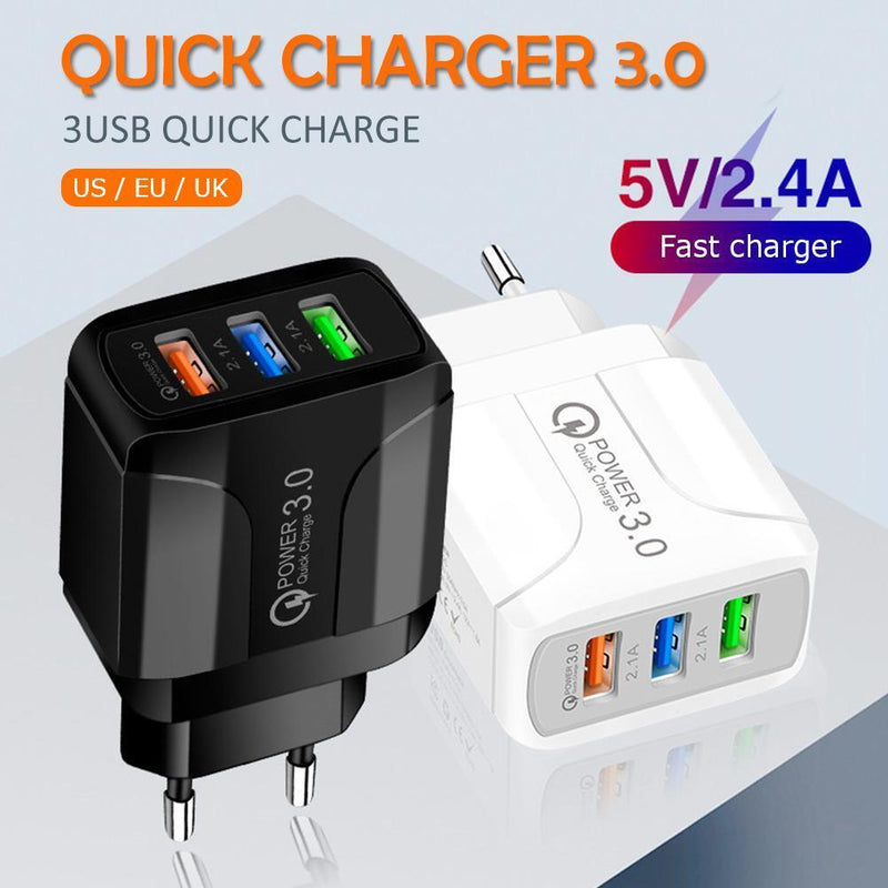 5pcs 5V 2.4A 3 Port USB Smart QC 3.0 Travel Fast  Charger(White)(EU)