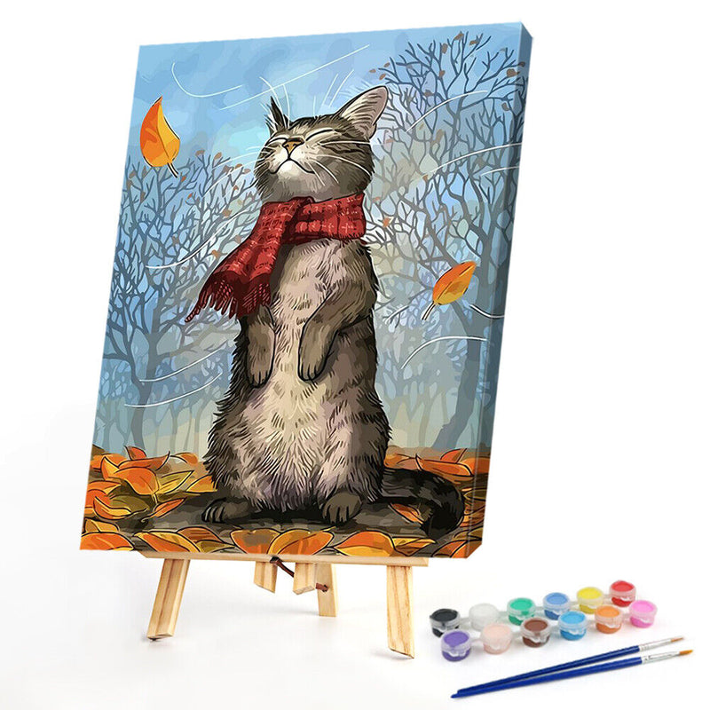 Cat in Scarf Oil Paint By Numbers Kit DIY Acrylic Painting on Canvas Decor