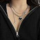 Gifts Double Layer Necklace Mosaic Love Pandent Heart Choker Clavicle Chain
