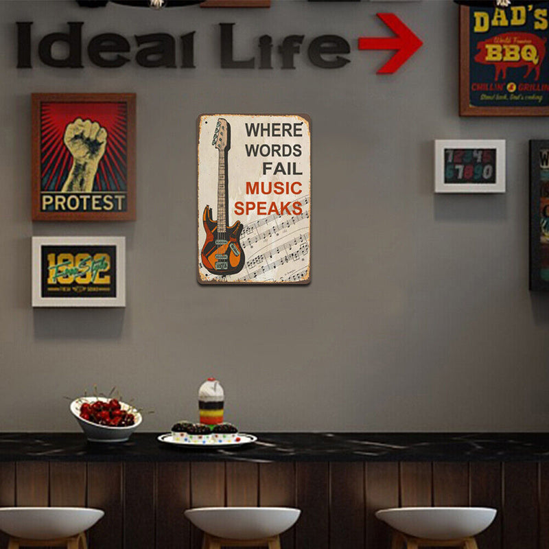 Guitar Retro Metal Plate Tin Sign for Bar Pub Club Cafe Wall Poster Home Decor