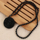 Black Mens Women Dragon Phoenix Carved Lucky Pendant BaGua Obsidian Necklace