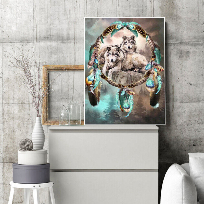 5D DIY Full Drill Diamond Painting Wolf and Dream Catcher Cross Stitch Craft Kit