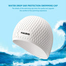 Waterproof Swimming Caps Women Men Silicone Ear Protection Swim Hat (White)