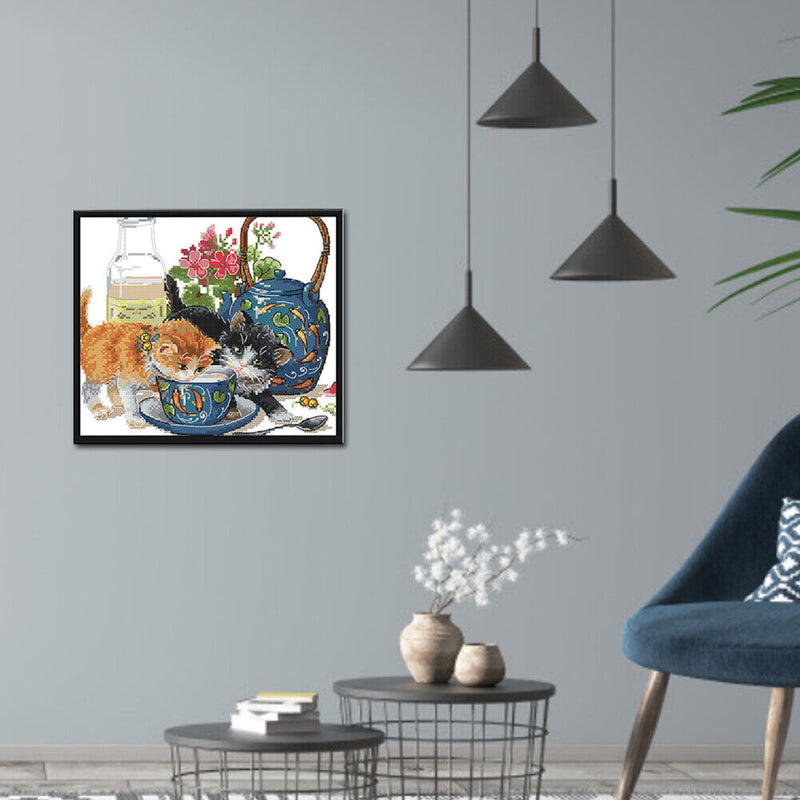 Partial Embroidery Cross Stitch Set Needlework Kit 14CT Lovely Kitty Artwork