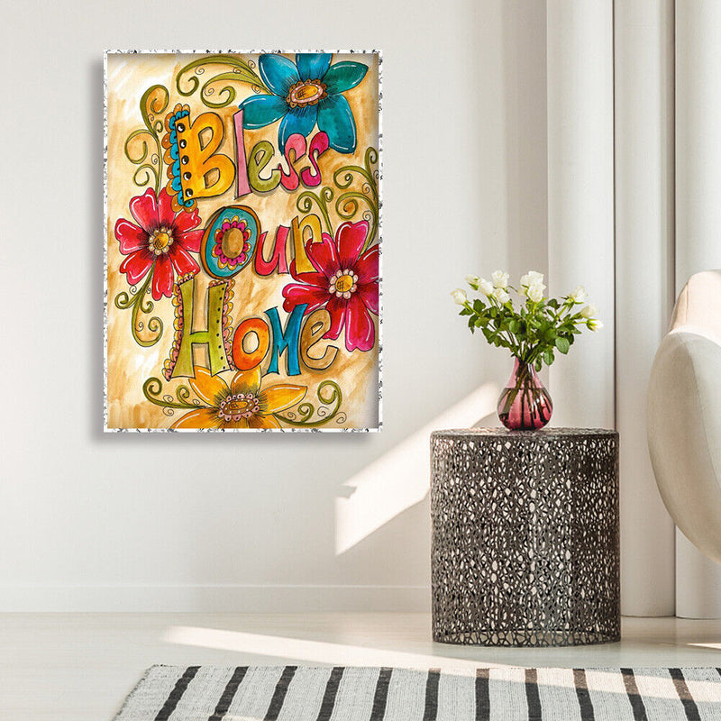 DIY Rhinestone Picture Full Diamond Kit 5D Bless Home Round Drill Painting Decor