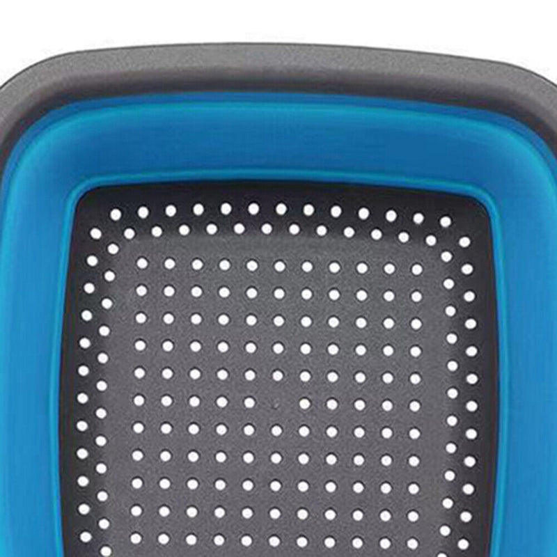 Folding Silicone Drain Basket Fruit Vegetable Washing Strainer (Blue L)
