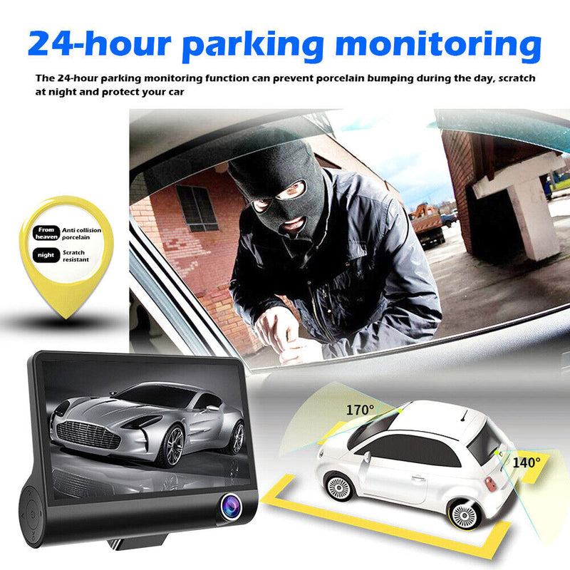 Dual Lens Dash Cam 4 Inch Display Dashboard Camera with Rear View Camera Newly