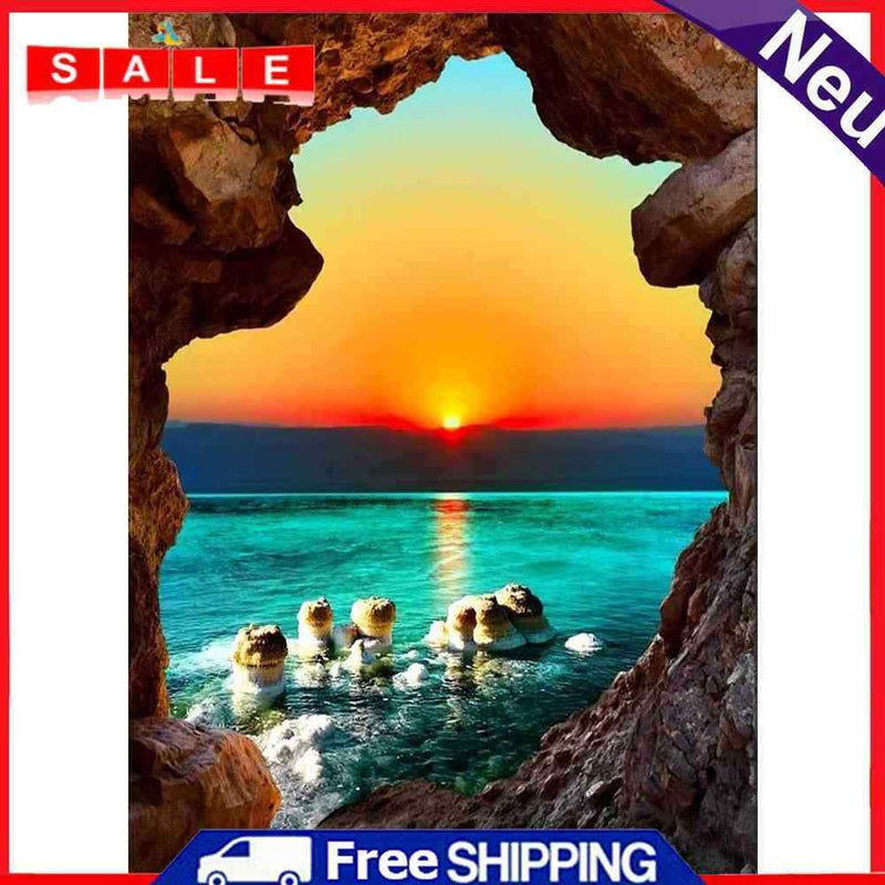 DIY Kit 5D Diamond Painting Sunset by The Sea Full Round Drill Drawing Ornaments