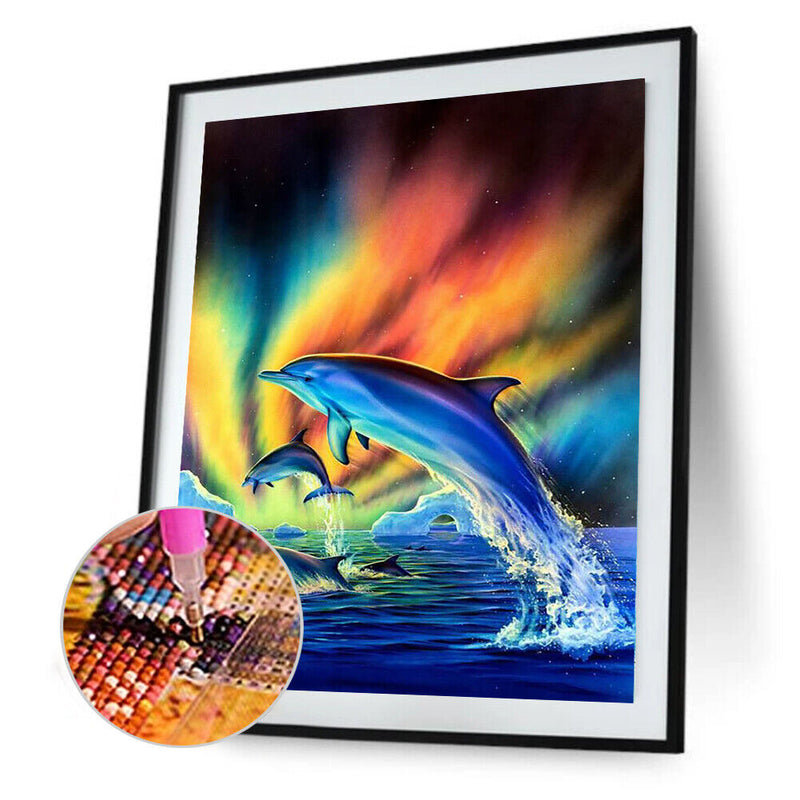 DIY Diamond Painting Dolphins Aurora Full Drill Rhinestone Mosaic Art Picture