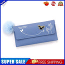 Women PU Flap Wallet with Plush Ball Lady Butterfly Coin Purse (Blue)