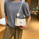 Pure PU Shoulder Bag Women Stone Pattern Weave Strap Square Flap Messenger Pouch