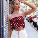 Sexy Women Girl Drawstring Tie Wove Dot Strapless Sleeveless Tube Top(S) Newly