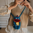 Women Cartoon Knitted Sausage Mouth Shoulder Bag Female Purse Mobile Phone Bags