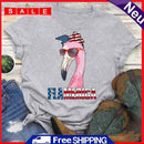 Independence Day Print Flamingo Tea T-Shirt (Light Grey L)