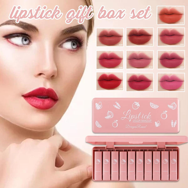 10 Pink Cute Mini Lipstick Gift Box Set Small Sample Small Lipstick Fruit~