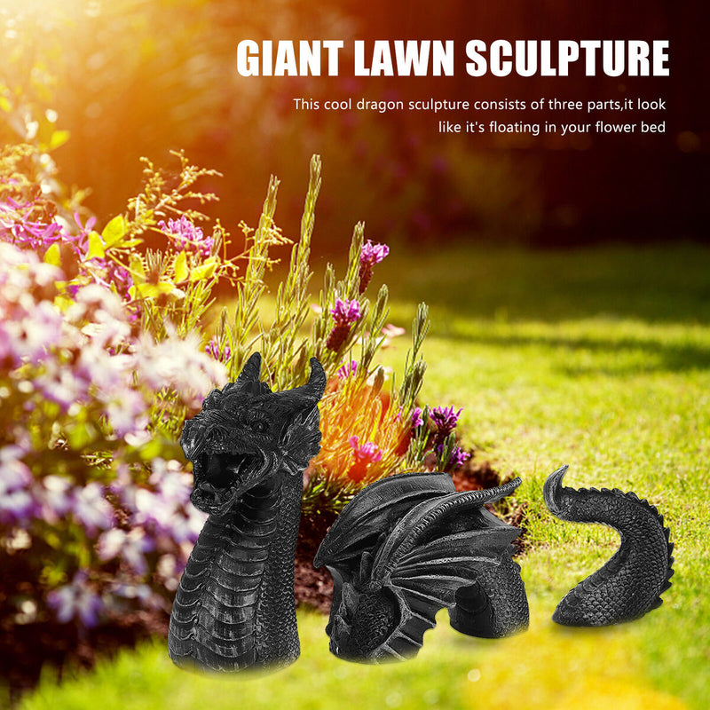 Gothic Dragon Statues Fantasy Animal Dragon Figures Garden Decor (Black) Newly