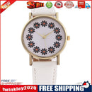 Women Lovely Flowers Printed Leather Belt Quartz Strap Student Watch(White)