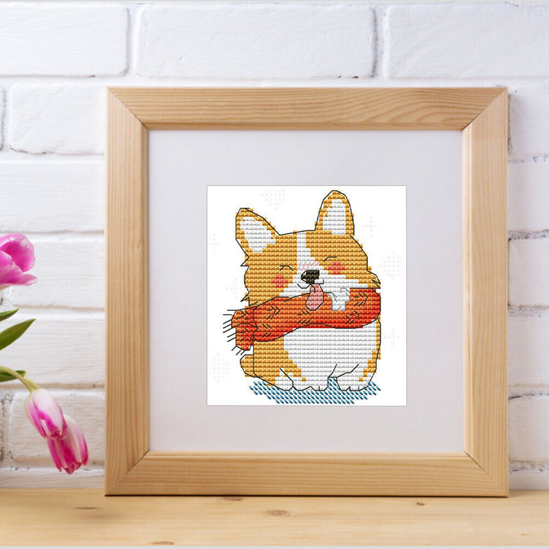 2 Strands Smiling Dog Partial Embroidery Stamped Cross Stitch Home Decor Gifts