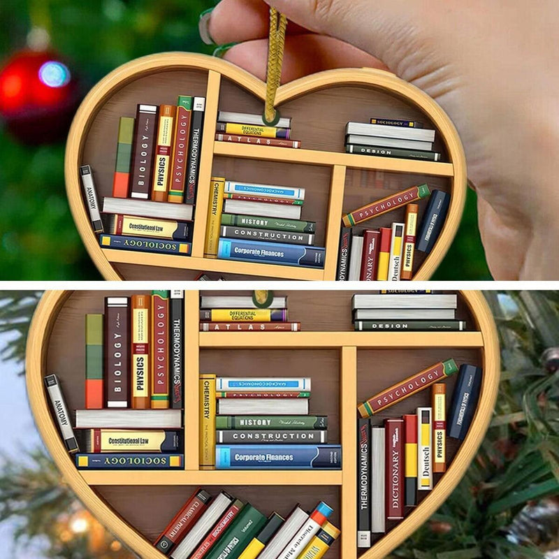 Book Lovers Heart-Shaped Bookshelf Pendant Ornament Christmas Tree Decor x 1 Pc#