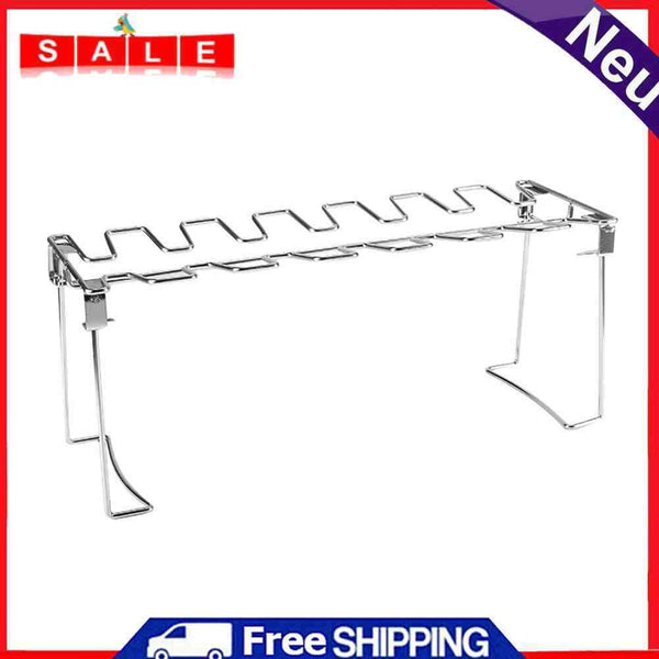14 Stainless Steel BBQ Rib Shelf Non-Stick Barbecue Chicken Wing Leg Rack Slot