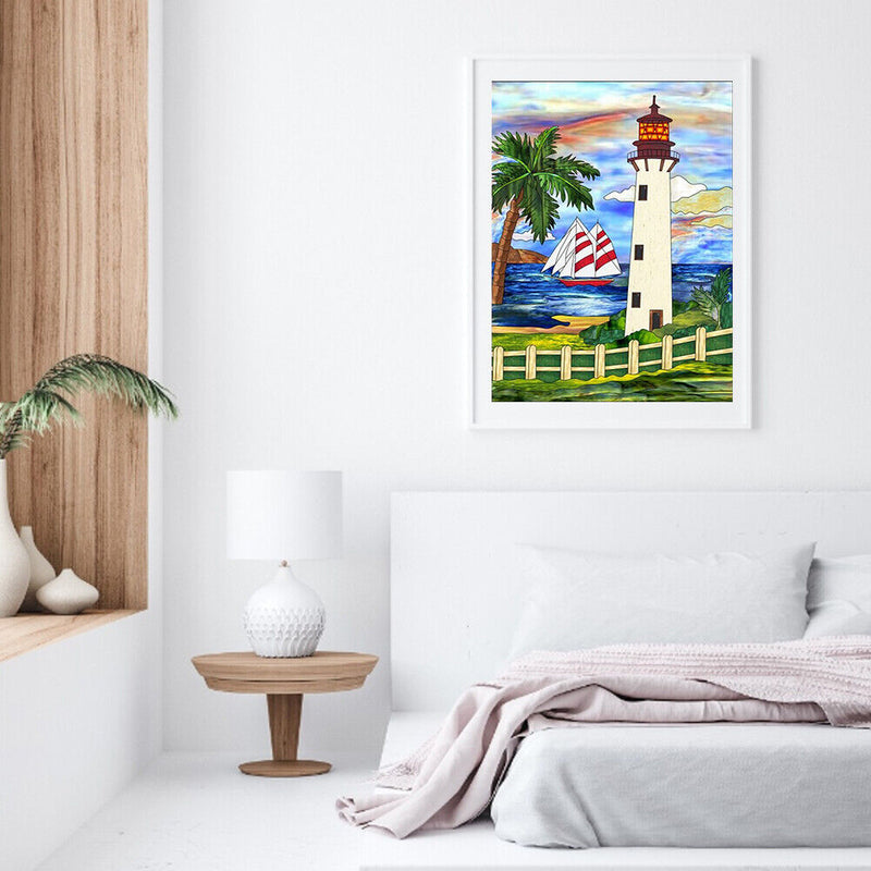 Cartoon Lighthouse Oil Paint By Numbers DIY Handpainted on Canvas Wall Art