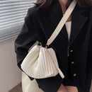 Fashion Pleated Crossbody Handbags PU Leather Women Solid Bucket Shoulder Bags