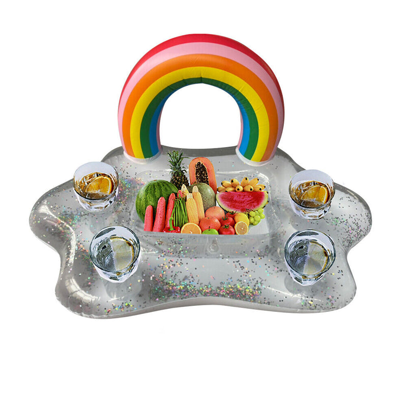 Inflatable Drinks Holder Air Mattress Rainbow Floating Beer Drink Cooler