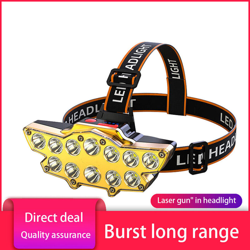 12LED Powerful Night Fishing Headlight USB Rechargeable Long-Range Flashlight