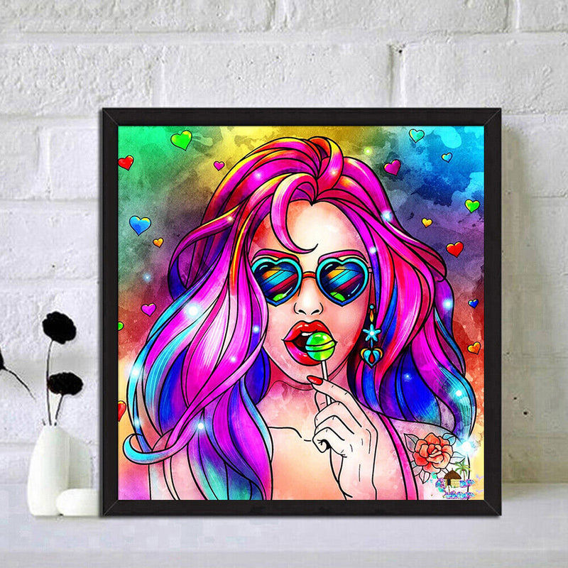 Drill Painting DIY Round 5D Diamond Mosaic Kit Heart Fashion Woman Full Picture
