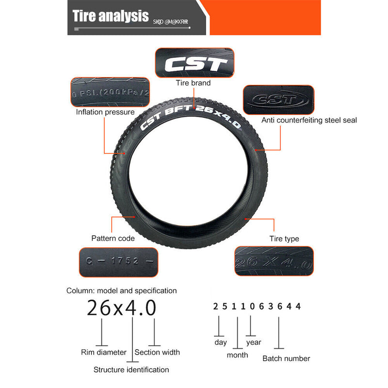 CST Rubber Snowfield Tire Front Rear Wheel Beach Bike Wheel 26 inch Bicycle T