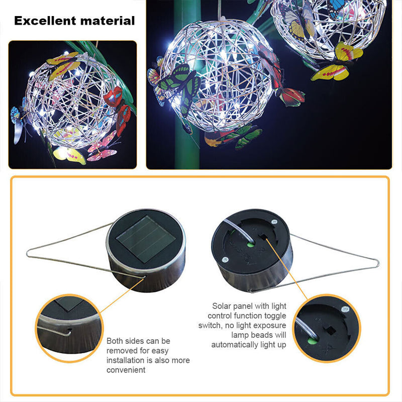 LED Solar Butterfly Ball Hanging Tree Lamps - Round Sunlight - Outdoor